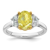 Emma Grace 14K Two-Tone 2.62 Carat Certified Lab Grown Diamond VS+ Oval Vivid Yellow & VS+ F+ Half Moon Complete Ring view 1