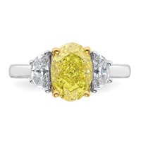 Emma Grace 14K Two-Tone 3.20 Carat Certified Lab Grown Diamond VS+ Oval Vivid Yellow & VS+ F+ Half Moon Complete Ring view 4