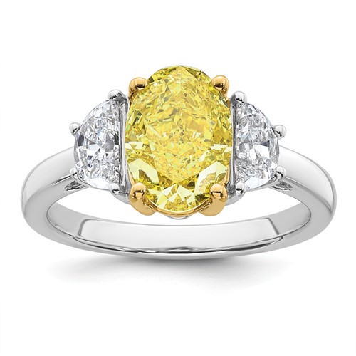 Emma Grace 14K Two-Tone 3.20 Carat Certified Lab Grown Diamond VS+ Oval Vivid Yellow & VS+ F+ Half Moon Complete Ring