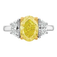Emma Grace 14K Two-Tone 4.20 Carat Certified Lab Grown Diamond VS+ Oval Vivid Yellow & VS+ F+ Half Moon Complete Ring view 4