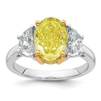 Emma Grace 14K Two-Tone 4.20 Carat Certified Lab Grown Diamond VS+ Oval Vivid Yellow & VS+ F+ Half Moon Complete Ring view 1