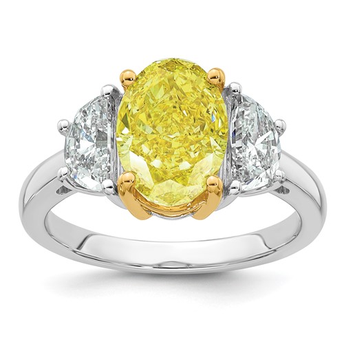 Emma Grace 14K Two-Tone 4.20 Carat Certified Lab Grown Diamond VS+ Oval Vivid Yellow & VS+ F+ Half Moon Complete Ring