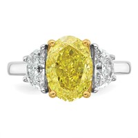 Emma Grace 14K Two-Tone 4.75 Carat Certified Lab Grown Diamond VS+ Oval Vivid Yellow & VS+ F+ Half Moon Complete Ring view 4
