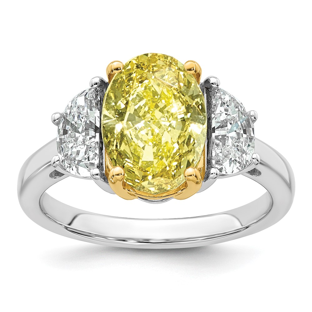 Emma Grace 14K Two-Tone 4.75 Carat Certified Lab Grown Diamond VS+ Oval Vivid Yellow & VS+ F+ Half Moon Complete Ring