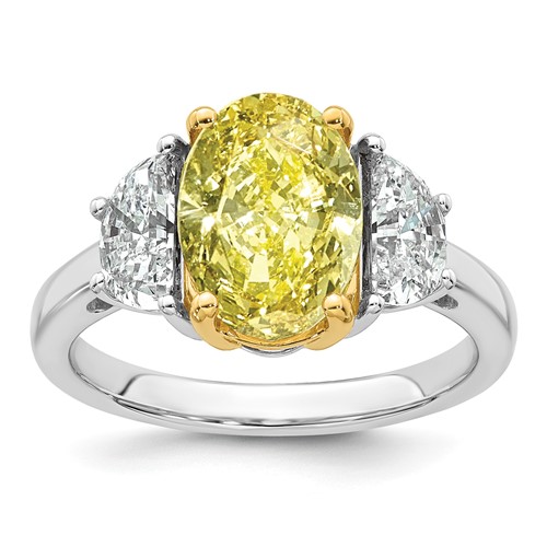 Emma Grace 14K Two-Tone 4.75 Carat Certified Lab Grown Diamond VS+ Oval Vivid Yellow & VS+ F+ Half Moon Complete Ring