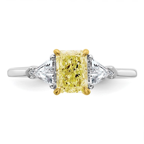 Emma Grace 14K Two-Tone 1 1/2 carat Certified Lab Grown Diamond VS+ Radiant Vivid Yellow & VS+ F+ Trillion Complete Ring
