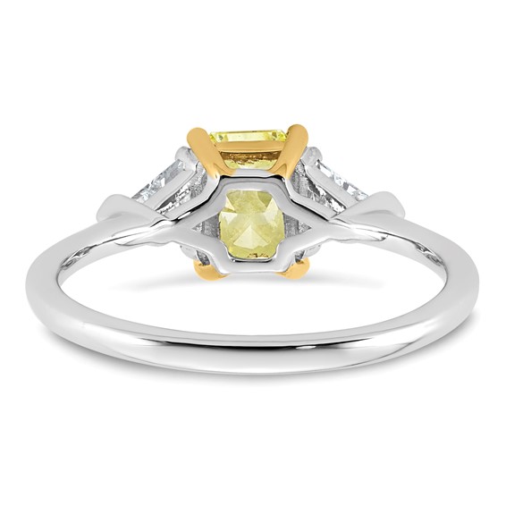 Emma Grace 14K Two-Tone 1 1/2 carat Certified Lab Grown Diamond VS+ Radiant Vivid Yellow & VS+ F+ Trillion Complete Ring
