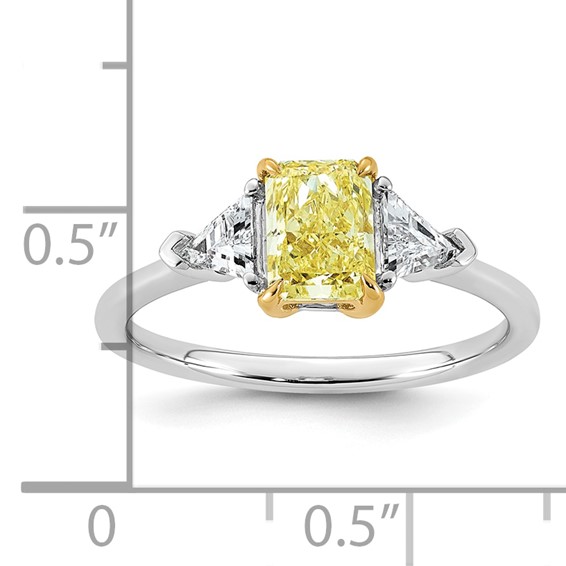Emma Grace 14K Two-Tone 1 1/2 carat Certified Lab Grown Diamond VS+ Radiant Vivid Yellow & VS+ F+ Trillion Complete Ring