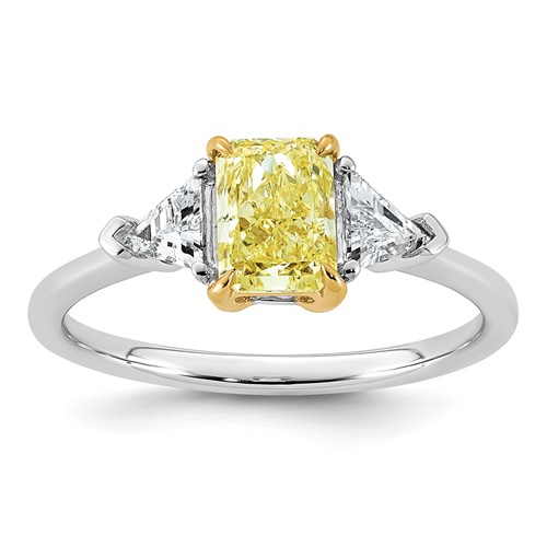 Emma Grace 14K Two-Tone 1.38 Carat Certified Lab Grown Diamond VS+ Radiant Vivid Yellow & VS+ F+ Triangle Complete Ring