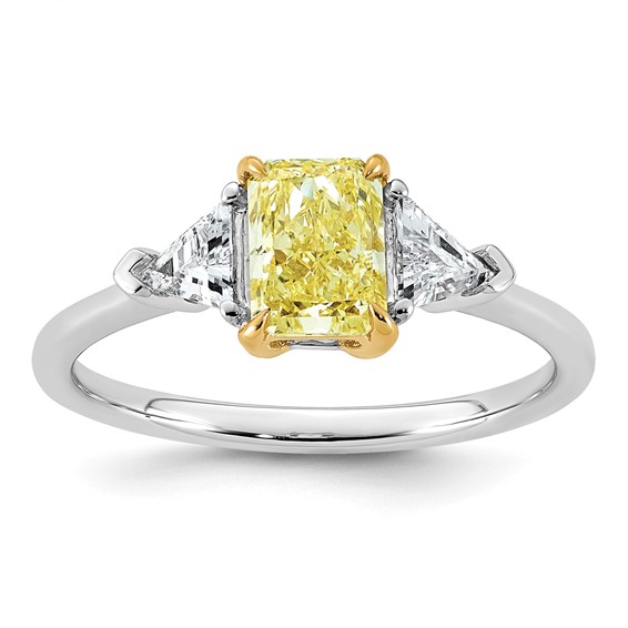 Emma Grace 14K Two-Tone 1 1/2 carat Certified Lab Grown Diamond VS+ Radiant Vivid Yellow & VS+ F+ Trillion Complete Ring