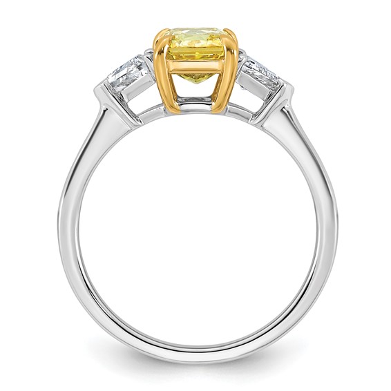 Emma Grace 14K Two-Tone 2 carat Certified Lab Grown Diamond VS+ Radiant Vivid Yellow & VS+ F+ Trillion Complete Ring