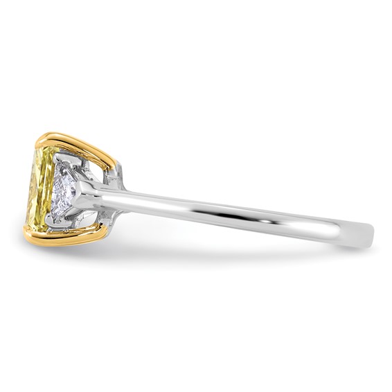 Emma Grace 14K Two-Tone 2 carat Certified Lab Grown Diamond VS+ Radiant Vivid Yellow & VS+ F+ Trillion Complete Ring