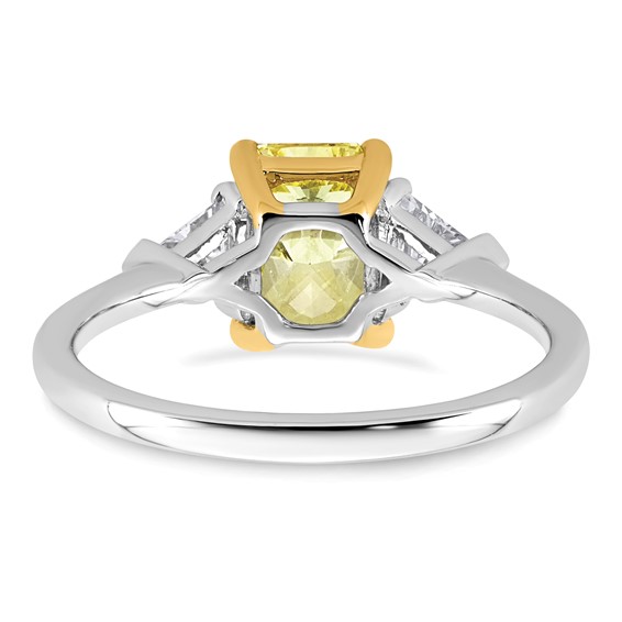 Emma Grace 14K Two-Tone 2 carat Certified Lab Grown Diamond VS+ Radiant Vivid Yellow & VS+ F+ Trillion Complete Ring