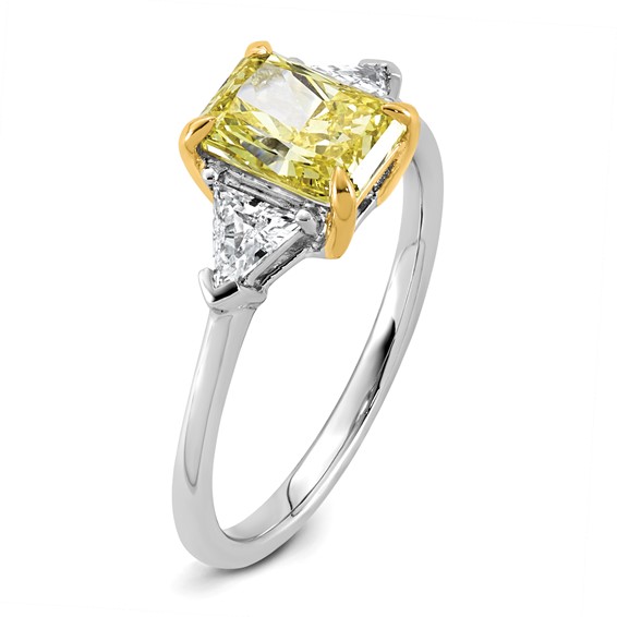 Emma Grace 14K Two-Tone 2 carat Certified Lab Grown Diamond VS+ Radiant Vivid Yellow & VS+ F+ Trillion Complete Ring