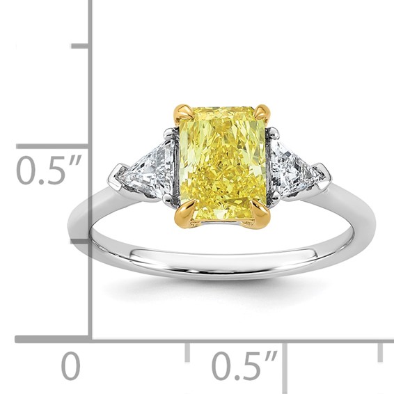 Emma Grace 14K Two-Tone 2 carat Certified Lab Grown Diamond VS+ Radiant Vivid Yellow & VS+ F+ Trillion Complete Ring