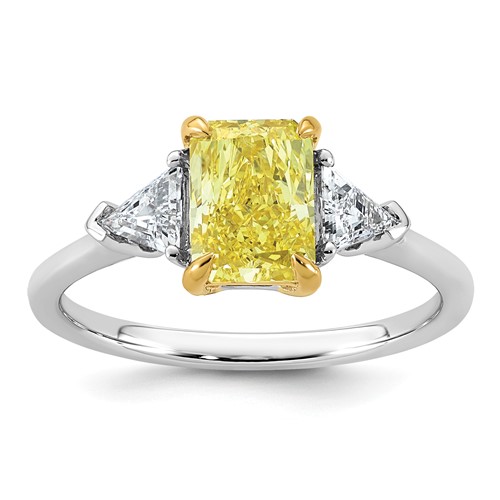 Emma Grace 14K Two-Tone 1.88 Carat Certified Lab Grown Diamond VS+ Radiant Vivid Yellow & VS+ F+ Triangle Complete Ring