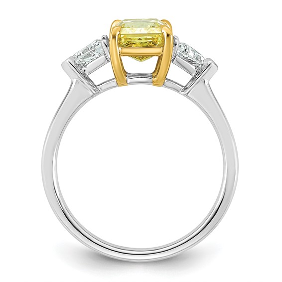 Emma Grace 14K Two-Tone 2 1/2 carat Certified Lab Grown Diamond VS+ Radiant Vivid Yellow & VS+ F+ Trillion Complete Ring