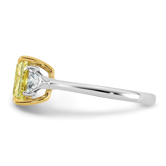 Emma Grace 14K Two-Tone 2 1/2 carat Certified Lab Grown Diamond VS+ Radiant Vivid Yellow & VS+ F+ Trillion Complete Ring
