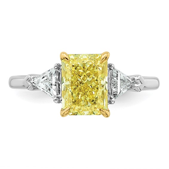 Emma Grace 14K Two-Tone 2 1/2 carat Certified Lab Grown Diamond VS+ Radiant Vivid Yellow & VS+ F+ Trillion Complete Ring