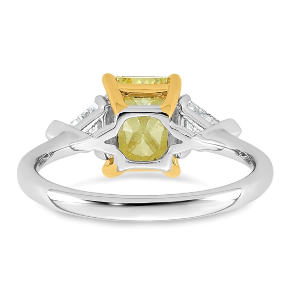 Emma Grace 14K Two-Tone 2 1/2 carat Certified Lab Grown Diamond VS+ Radiant Vivid Yellow & VS+ F+ Trillion Complete Ring
