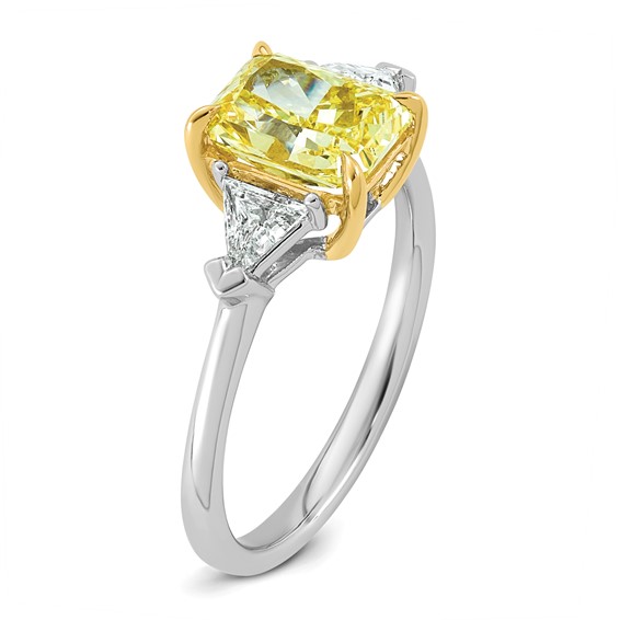 Emma Grace 14K Two-Tone 2 1/2 carat Certified Lab Grown Diamond VS+ Radiant Vivid Yellow & VS+ F+ Trillion Complete Ring
