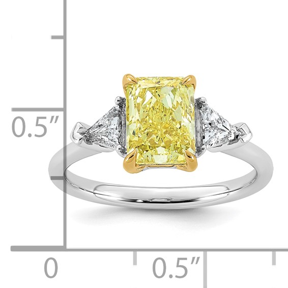 Emma Grace 14K Two-Tone 2 1/2 carat Certified Lab Grown Diamond VS+ Radiant Vivid Yellow & VS+ F+ Trillion Complete Ring