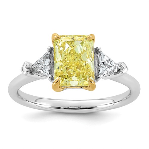 Emma Grace 14K Two-Tone 2.38 Carat Certified Lab Grown Diamond VS+ Radiant Vivid Yellow & VS+ F+ Triangle Complete Ring