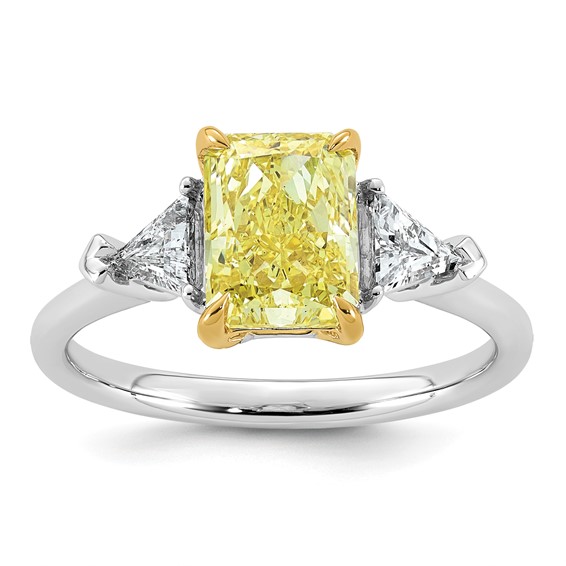 Emma Grace 14K Two-Tone 2 1/2 carat Certified Lab Grown Diamond VS+ Radiant Vivid Yellow & VS+ F+ Trillion Complete Ring