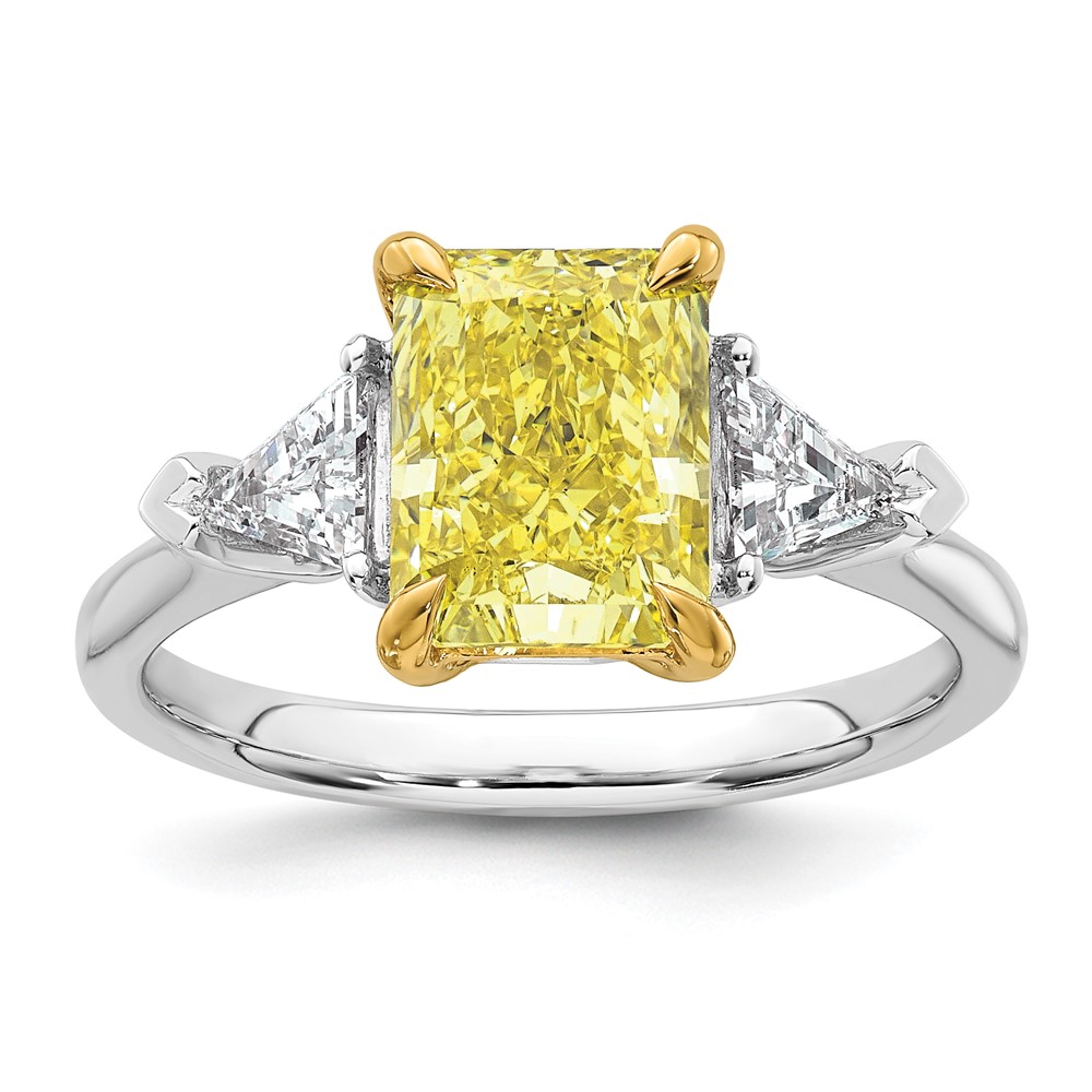 Emma Grace 14K Two-Tone 3 Carat Certified Lab Grown Diamond VS+ Radiant Vivid Yellow & VS+ F+ Triangle Complete Ring