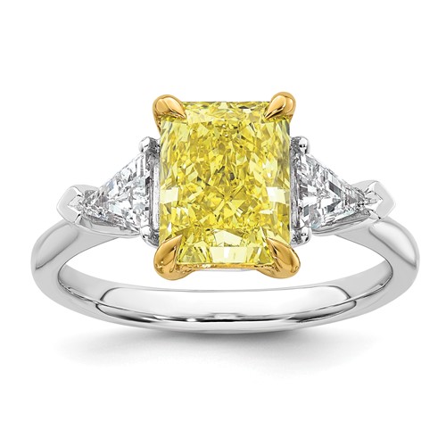 Emma Grace 14K Two-Tone 3 Carat Certified Lab Grown Diamond VS+ Radiant Vivid Yellow & VS+ F+ Triangle Complete Ring