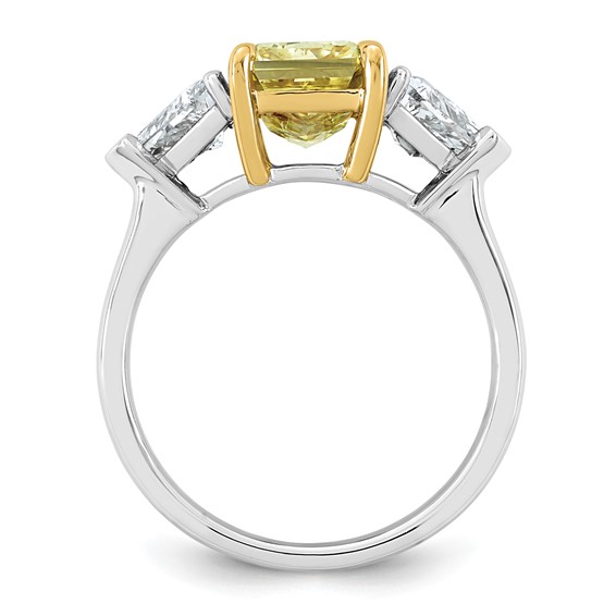 Emma Grace 14K Two-Tone 4 carat Certified Lab Grown Diamond VS+ Radiant Vivid Yellow & VS+ F+ Trillion Complete Ring