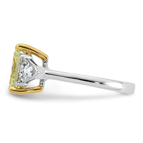 Emma Grace 14K Two-Tone 4 carat Certified Lab Grown Diamond VS+ Radiant Vivid Yellow & VS+ F+ Trillion Complete Ring