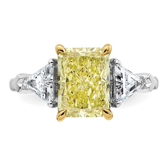 Emma Grace 14K Two-Tone 4 carat Certified Lab Grown Diamond VS+ Radiant Vivid Yellow & VS+ F+ Trillion Complete Ring