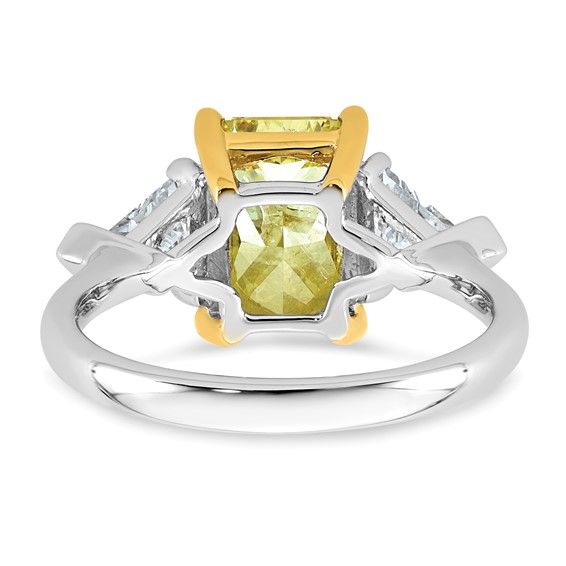 Emma Grace 14K Two-Tone 4 carat Certified Lab Grown Diamond VS+ Radiant Vivid Yellow & VS+ F+ Trillion Complete Ring