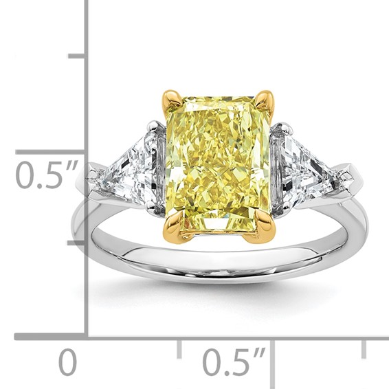 Emma Grace 14K Two-Tone 4 carat Certified Lab Grown Diamond VS+ Radiant Vivid Yellow & VS+ F+ Trillion Complete Ring