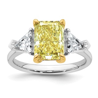 Emma Grace 14K Two-Tone 4 carat Certified Lab Grown Diamond VS+ Radiant Vivid Yellow & VS+ F+ Trillion Complete Ring