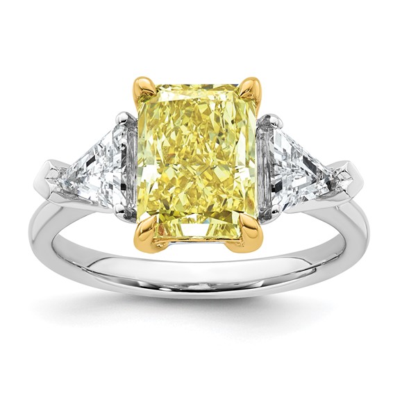 Emma Grace 14K Two-Tone 4 carat Certified Lab Grown Diamond VS+ Radiant Vivid Yellow & VS+ F+ Trillion Complete Ring