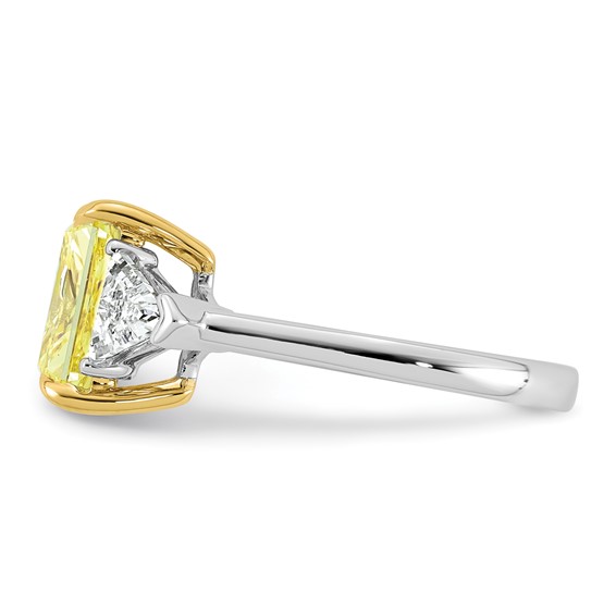 Emma Grace 14K Two-Tone 4 1/2 carat Certified Lab Grown Diamond VS+ Radiant Vivid Yellow & VS+ F+ Trillion Complete Ring