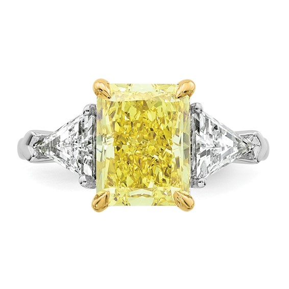 Emma Grace 14K Two-Tone 4 1/2 carat Certified Lab Grown Diamond VS+ Radiant Vivid Yellow & VS+ F+ Trillion Complete Ring