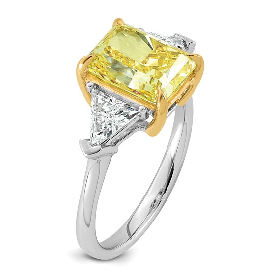 Emma Grace 14K Two-Tone 4 1/2 carat Certified Lab Grown Diamond VS+ Radiant Vivid Yellow & VS+ F+ Trillion Complete Ring