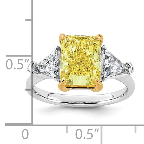 Emma Grace 14K Two-Tone 4 1/2 carat Certified Lab Grown Diamond VS+ Radiant Vivid Yellow & VS+ F+ Trillion Complete Ring