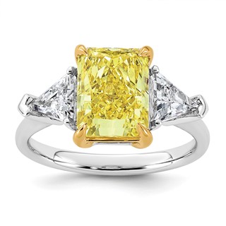 Emma Grace 14K Two-Tone 4 1/2 carat Certified Lab Grown Diamond VS+ Radiant Vivid Yellow & VS+ F+ Trillion Complete Ring