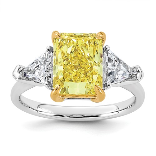 Emma Grace 14K Two-Tone 4.50 Carat Certified Lab Grown Diamond VS+ Radiant Vivid Yellow & VS+ F+ Triangle Complete Ring