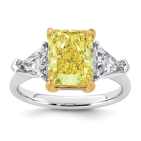 Emma Grace 14K Two-Tone 4 1/2 carat Certified Lab Grown Diamond VS+ Radiant Vivid Yellow & VS+ F+ Trillion Complete Ring