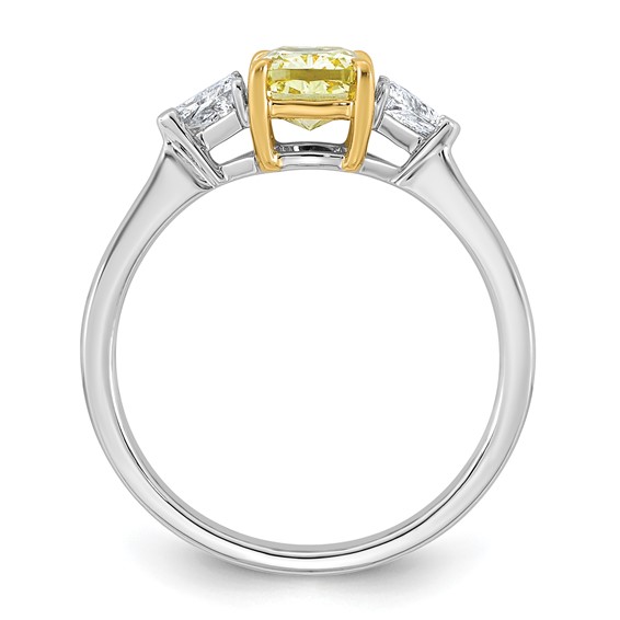 Emma Grace 14K Two-Tone 1 1/4 carat Certified Lab Grown Diamond VS+ Cushion Vivid Yellow & VS+ F+ Trillion Complete Ring