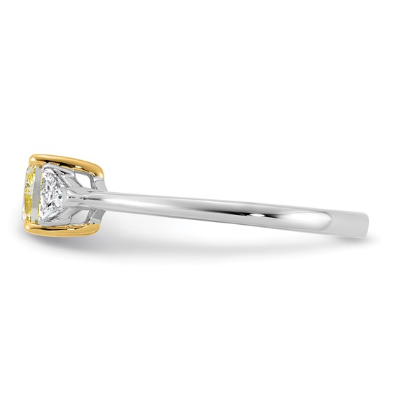 Emma Grace 14K Two-Tone 1 1/4 carat Certified Lab Grown Diamond VS+ Cushion Vivid Yellow & VS+ F+ Trillion Complete Ring