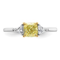 Emma Grace 14K Two-Tone 1.25 Carat Certified Lab Grown Diamond VS+ Cushion Vivid Yellow & VS+ F+ Trillion Complete Ring view 4