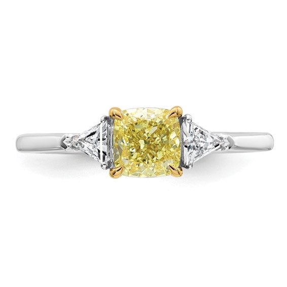 Emma Grace 14K Two-Tone 1 1/4 carat Certified Lab Grown Diamond VS+ Cushion Vivid Yellow & VS+ F+ Trillion Complete Ring