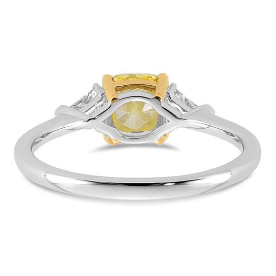 Emma Grace 14K Two-Tone 1 1/4 carat Certified Lab Grown Diamond VS+ Cushion Vivid Yellow & VS+ F+ Trillion Complete Ring