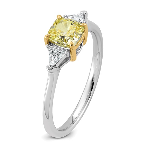 Emma Grace 14K Two-Tone 1 1/4 carat Certified Lab Grown Diamond VS+ Cushion Vivid Yellow & VS+ F+ Trillion Complete Ring